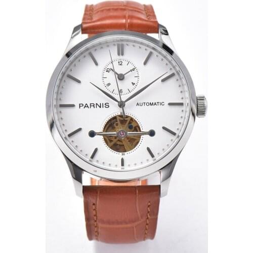 Men automatic watch,mens wrist watches PARNIS man skeleton mechanical wristwatch waterproof clock luxury brand sapphire relogio