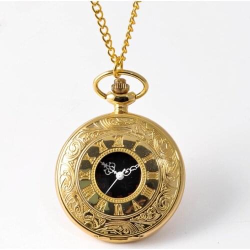 TFO Vintage Gold Roman Steampunk Pocket Watch Quartz Necklace Pocket and Watch Chain Watch Chain Mens and Womens Clock