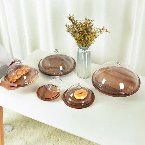 Jumbo Size Acrylic Lid Cake Display Plate Bread Tasting Wooden Plate with Lid Creative Dessert Table Tray Set Tableware