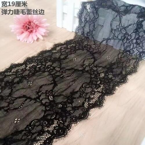 5Yard 19cm Width Black Elastic Stretch Lace Trims For Clothing Accessories Dress Sewing Applique Costume Lace Fabrics