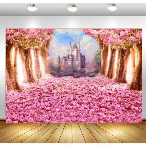 Castle Photography Backdrop Girls Birthday Party Floral Sea Rainbow Photo Studio Background Decor Banner Prop