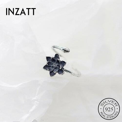 INZATT Real 925 Sterling Silver Flower Adjustable Ring For Fashion Women Party Vintage Fine Jewelry Minimalist Accessories Gift