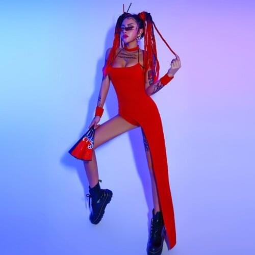 Bar Gogo Costume One-Piece Suit Red Outfits Nightclub Party Gilrs Jazz Dance Costumes Pole Dance Clothing Stage Costumes DQS7241