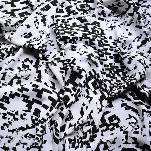 Summer Geometric Opaque Black and White Art High-grade Thick polyester Print Chiffon Fabric Fabrics for dress