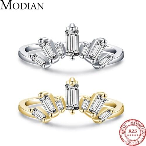 Modian Authentic 925 Sterling Silver Sparkling Clear Zircon Crown Luxury Finger Rings For Women Wedding Engagement Fine Jewelry