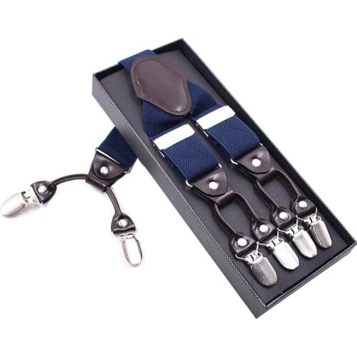 Fashion Leather Suspenders Braces Men Adult Y Back 6 Clips Adjustable Elastic Trouser Pants Straps Belts Husband Father Dad Gift