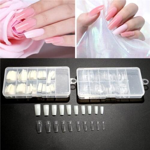 Natural Color Transparent Boxed False Nails Half Cover Tip Trapezoidal Fake Nail Solid Color Nail Art Tool DIY Manicure Supplies