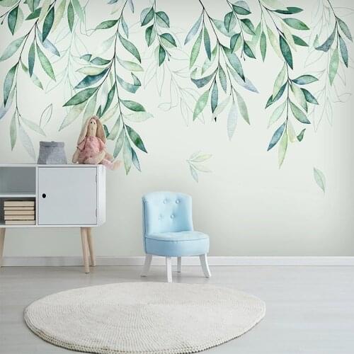 Custom Photo Wallpaper For Bedroom Walls 3D Hand Painted Plant Green Leaves Large Mural Dining Room Living Room Papel De Parede