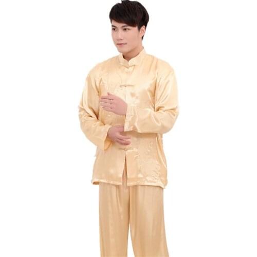 2019 New Long Sleeve Tang suit Chinese Traditional dragon printed Jacket Set chinese kung fu clothing mandarin collar Jacket Men