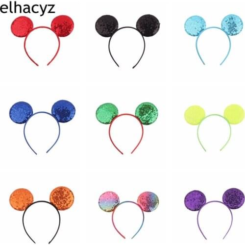 11pcs/lot NEW Creative Rainbow 3.3'' Big Sequins Kids Girls Mouse Ears Hairband Women Headband DIY Hair Accessories