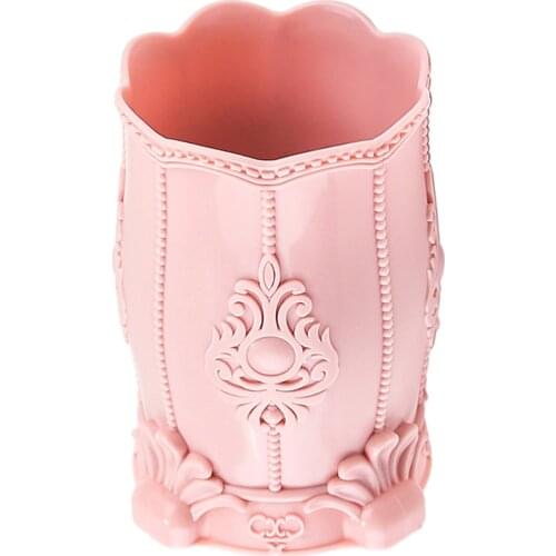 Plastic Makeup Brushes Holder Vintage Style Vanity Cosmetic Pen Cup Storage Organizer - Pink