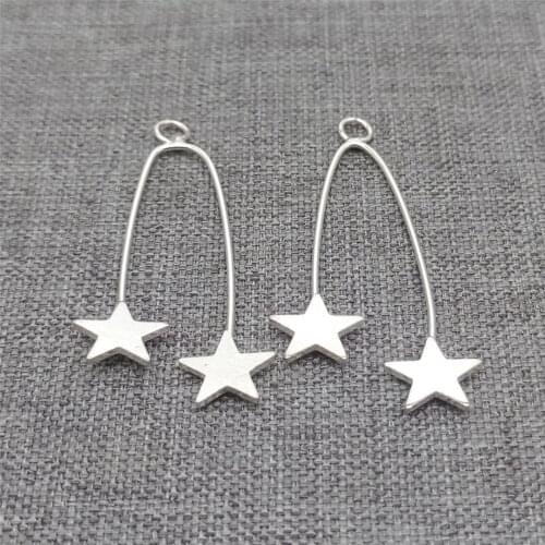 4prs of 925 Sterling Silver Double Star Charms, Pentagram Pendant for Necklace