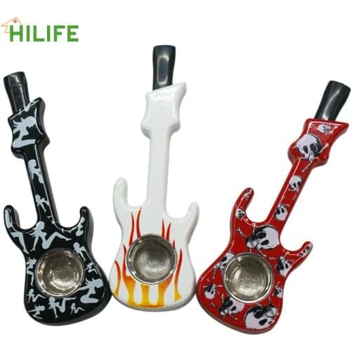Portable Good Gift Personal Gadget Smoking Pipes Detachable Beautifully Colorful Random Color Tobacco Pipe Creative Guitar Shape