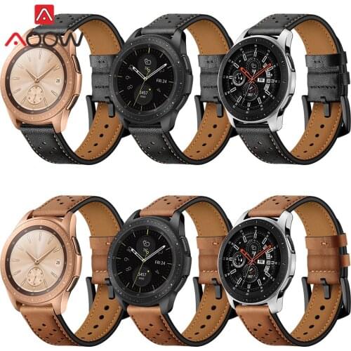 20mm 22mm Genuine Leather Watchband for Samsung Galaxy Watch 42mm 46mm version Black Brown Holes Replacement Bracelet Strap Band