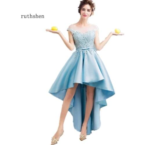 Ruthshen Light Blue High Low Prom Dresses 2020 Cap Sleeves Lace Appliques Short Front Long Back Sexy Cocktail Party Dress
