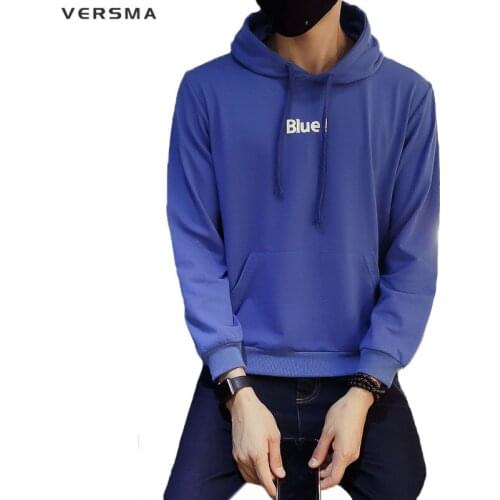 VERSMA Pocket Design Hooded Sweatshirt Men Solid Cotton Letter Printed Hoodies Long Sleeve Slim Fit Sweatshirts Tracksuits Men