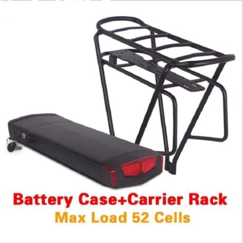 Tail Light USB Connector Electric Bicycle Battery Case 52 Pcs 18650 Cells ebike Battery Case with Carrier Rack for City Bike