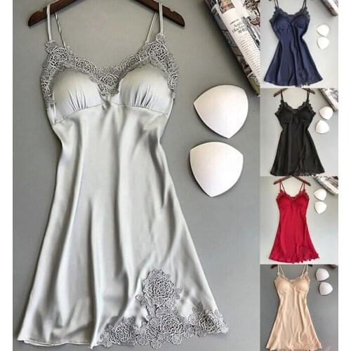 Ladies Sexy Silk Satin Night Dress Sleeveless Nighties V-neck Nightgown Nightdress Lace Sleepwear Nightwear For Women S-XL 2021
