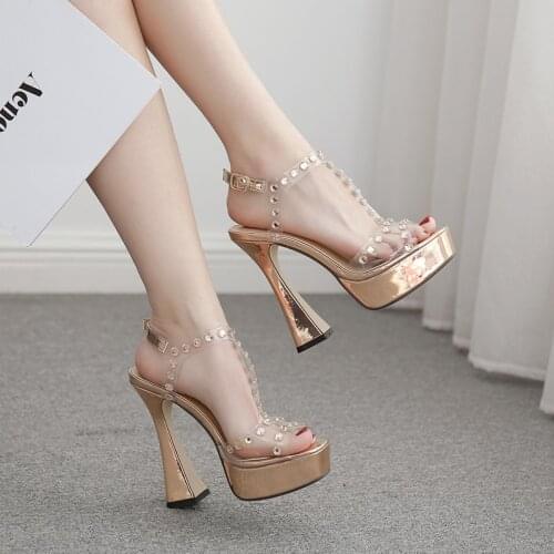 Womens Sandals Car Model Show Shoes Catwal Transparent Waterproof Platform Wine Glass Heel Fish Mouth High Heel Female Sandals