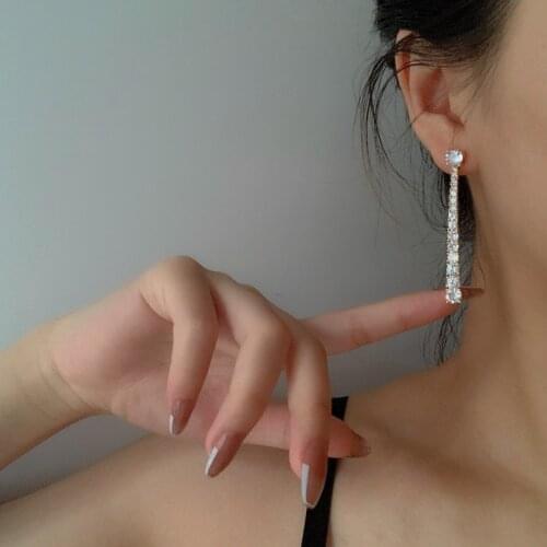 Niche light luxury zircon long thin stud temperament fashion earrings women