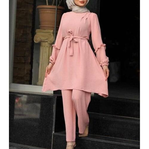 Wepbel Islamci Women Outfits Muslim Womens Suit Arab Loose Slimming Large Size Long Sleeve Long Tops Blouse + Pants Robe