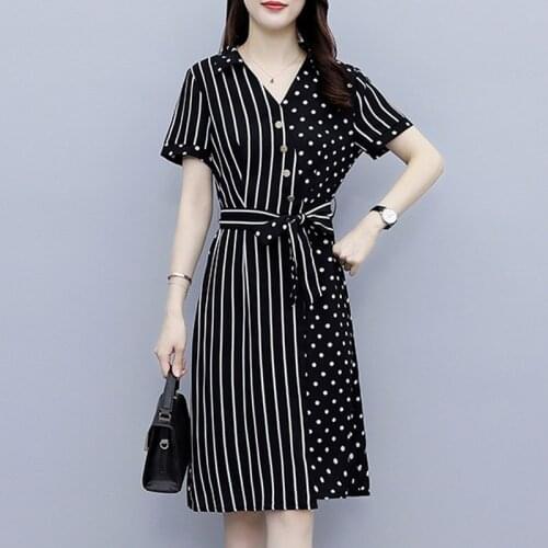 Summer Clothes For Women 2021 New Satin Slim Single Breasted Ladies Dress Literary Striped Tie Lapel Button Loose Vestido AA5652