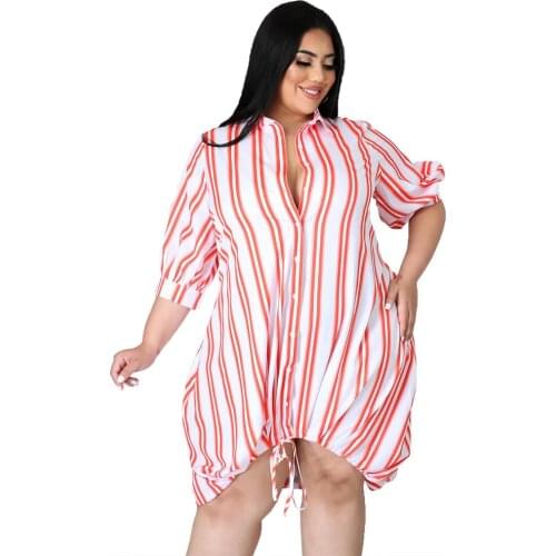 L-5XL 2021 fashion summer clothing loose casual stripe printing half sleeveless v neck mini dress women Wholesale Dropshipping