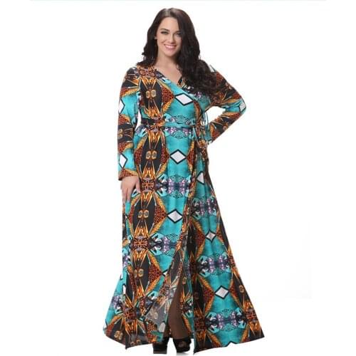 Abaya Dubai European American Winter new womens deep V-neck long-sleeved fat mm split irregular Muslim dress