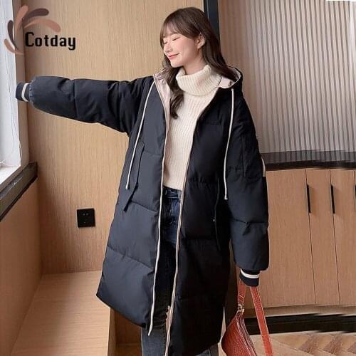 Winter woman coats 2020 new winter edition loose hooded pockets long thick cotton padded jacket 218
