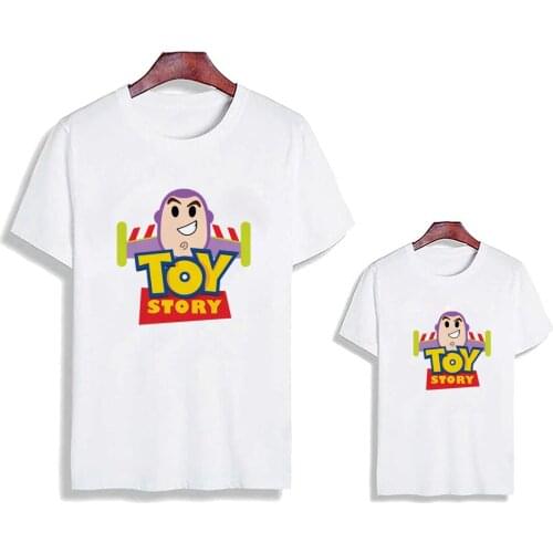 1PC Toy Story Cartoon Printed Family Matching Clothes Summer White Kids Girl Boy Clothes Letter Printed Family Matching Outfits