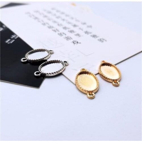 10pcs/lot Metal 10x14mm 13x18mm Oval Blank Cabochon Base Tray Bezels with 2 Loop Fit DIY Bracelet Setting Jewelry Making Crafts