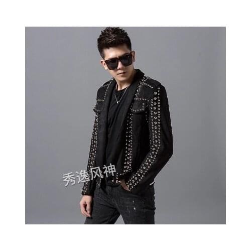 100%real Luxury mens red carpet black rivet jacket club/stage performance/studio/Asia size/this is only jacket
