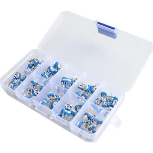 100pcs/Box RM065 Potentiometer Adjustable Resistor Kit 500 - 1M Ohm Multiturn Trimmer Potentiometer Set Variable Resistors Kit
