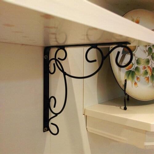 2Pcs Cast Iron Vintage Wall Mounted Triangle Shelf Brace Support Bracket Holder Decorative Shelves Black White Home Decor
