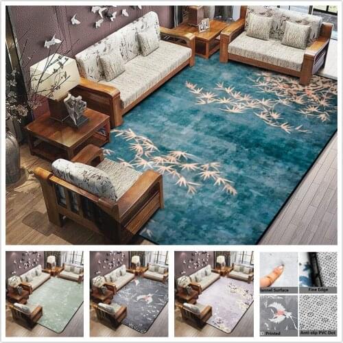 3D Plum Flower Carpet for Parlor Crane Printed Living Room Area Rugs Skid Resistance Chinese Style Maple Floor Rugs for Bedroom