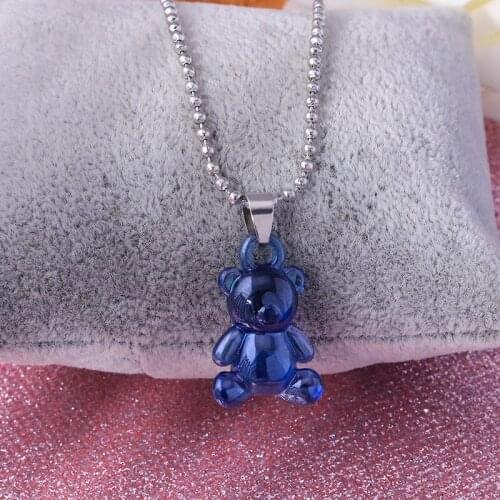 7 Color Cute Judy Cartoon Bear Charm Necklace for Women Girl Daily Jewelry Party Gifts Stainless Steel Handmade Candy