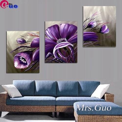 Flower Vase Diamond Painting Triptych Full Square/Round Drill 5D DIY Diamond Mosaic 3 pieces Purple Flower Embroidery Handmade