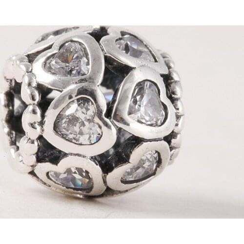 Authentic 925 sterling silver pave clear zircon hearts charms Suitable for Brand Style Charm Bracelets & Necklaces