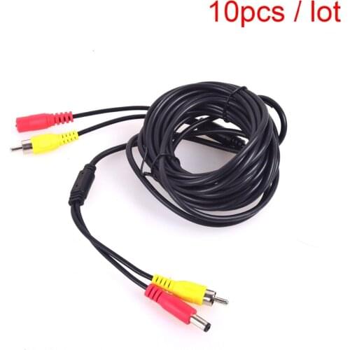 10 Pcs Car RCA DC Audio Video AV Extension Cable for CCTV Security, Truck Bus Trailer Reverse Parking Camera (5 Meters/16 Feet)