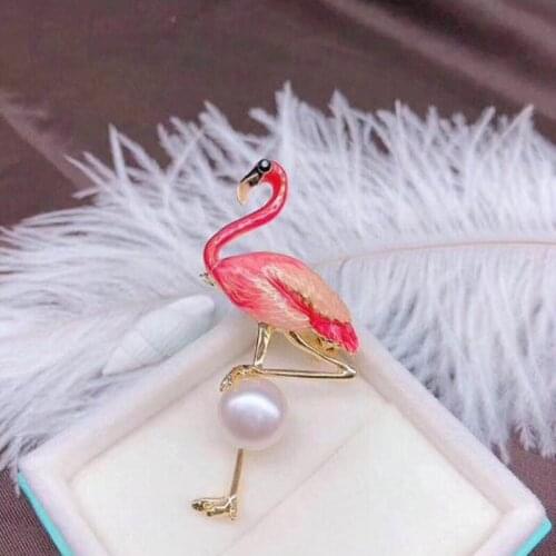 Cute Enamel Flamingo Brooches Unisex Women and Men Brooch Pin Bird Animal pearl Broches Fashion Dress Coat Accessories