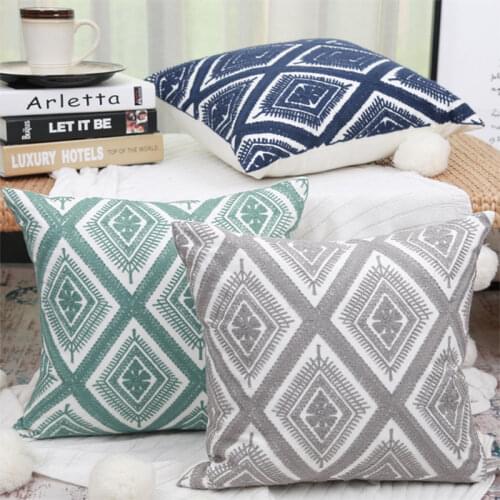Lake Green Grey Towel Embroidered Pillowcase 45*45cm Sofa Cushion Cover Home Decoration Pillowcase Cotton Linen Pillows