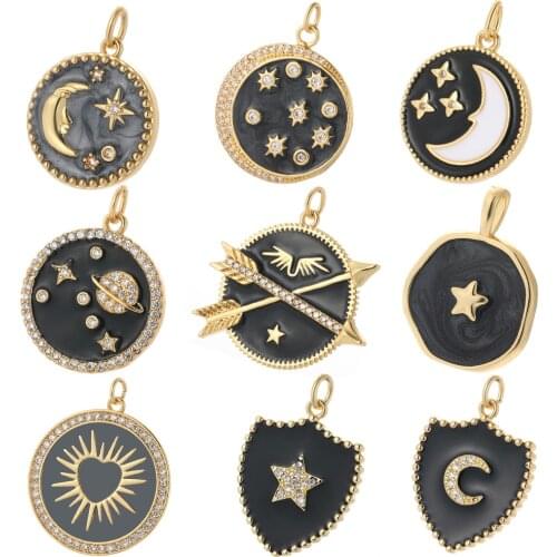 Black Universe Enamel Moon Star Sun Charms for Jewelry Making Diy Necklace Earring Bracelet Make Accessories CZ Gothic Punk