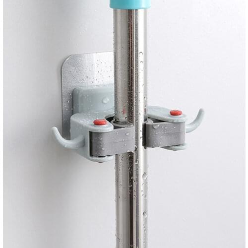 1pc Wall Mounted Mop Organizer Holder Hang Brush Broom Hanger Storage Rack Kitchen Tool two hanging hole mop clip
