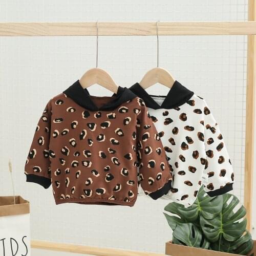 Baby Boys Girls Sweatshirts Spring Cartoon Cotton Tops Children Baby Long Sleeve Hoodies Leopard Print Children Clothes