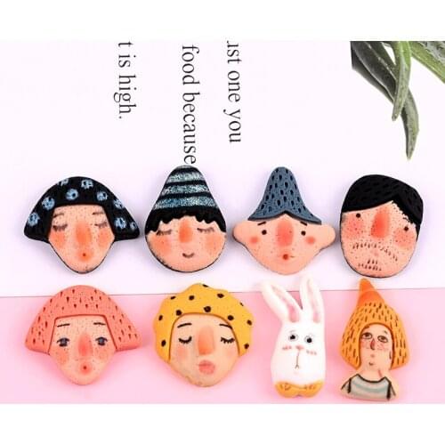 DIY Jewelry Findings Ornament Accessories Cute Boy Girl Head Rabbit Cameo Patch Sticker 10pcs Embellishment Scrapbooking Charms