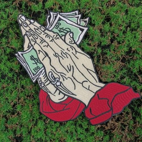 Design large embroidery big dollar hand cartoon patches for clothing HE-244