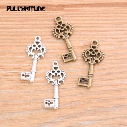 20pcs 12*29mm Two Color Hollow Key Charms Double-sided Pendants Handmade Decoration Vintage For DIY Jewelry Making