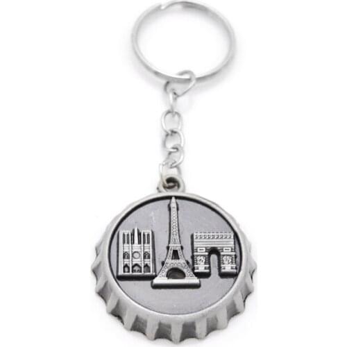 Eiffel Tower Arc de Triomphe Notre Dame de Paris Keychain for Male Bottle Cap souvenir Key Chains for Boys Gift Wine Cap Gift