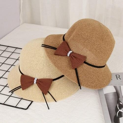 H7641 Women Fisherman Hat Summer Travel Outdoor Sunshade Sunscreen Bucket Cap Female Breathable Bowknot Elegant Casual Girl Hats