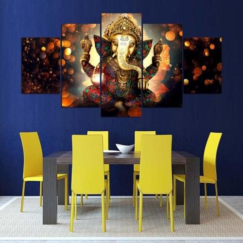Canvas Painting Wall Art Home Decor For Living Room HD Prints 5 Pieces Elephant Trunk God Modular Poster Ganesha Pictures PENGDA